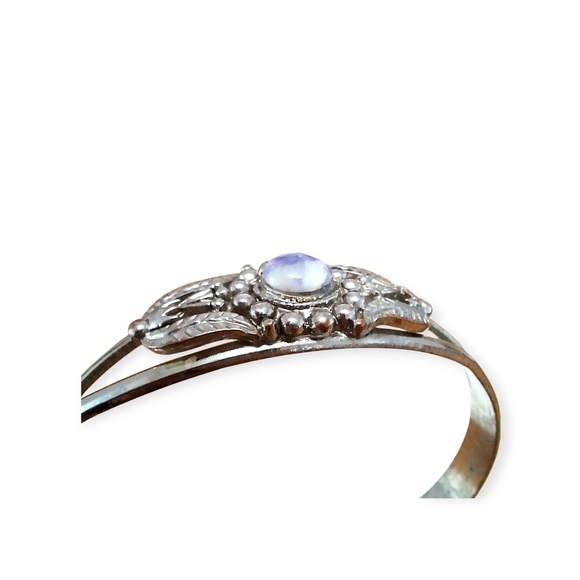 Vintage Silver Open Cuff Bracelet w/Blue Gemstone - Picture 4 of 5